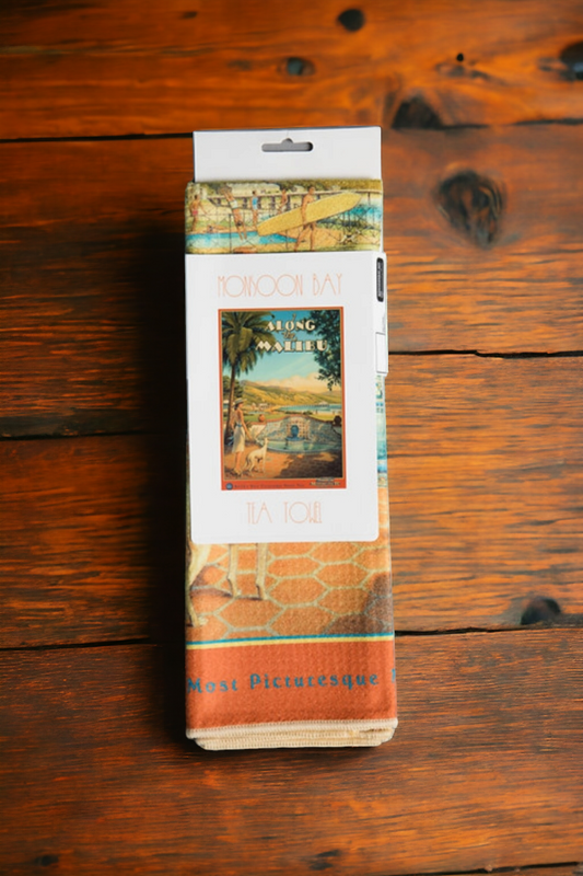 Malibu coast vintage travel poster kitchen towel sleeve