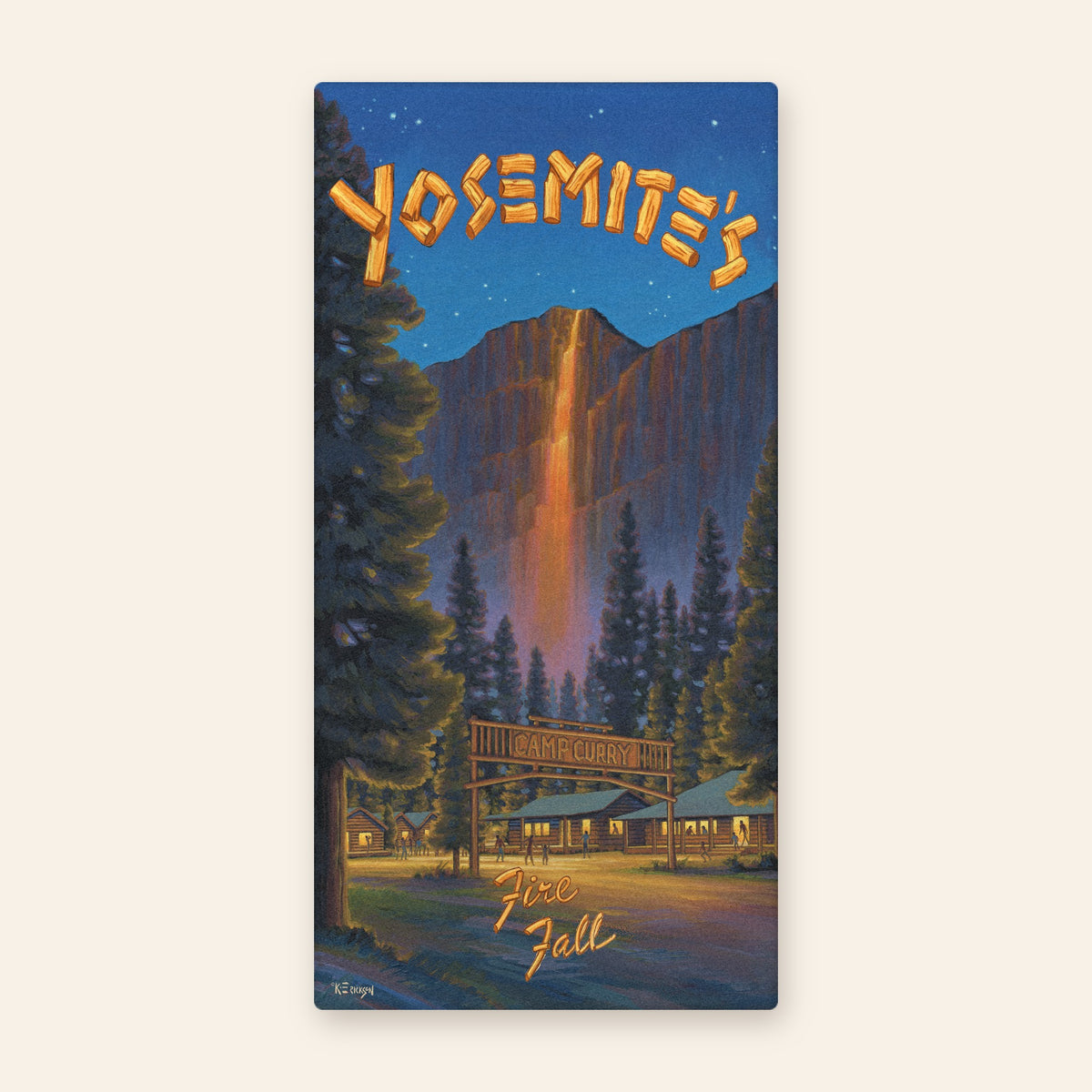 Full towel: Yosemite Firefall vintage travel poster beach towel by Kerne Erickson