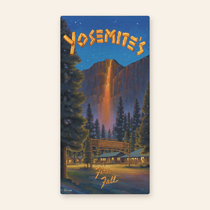 Full towel: Yosemite Firefall vintage travel poster beach towel by Kerne Erickson