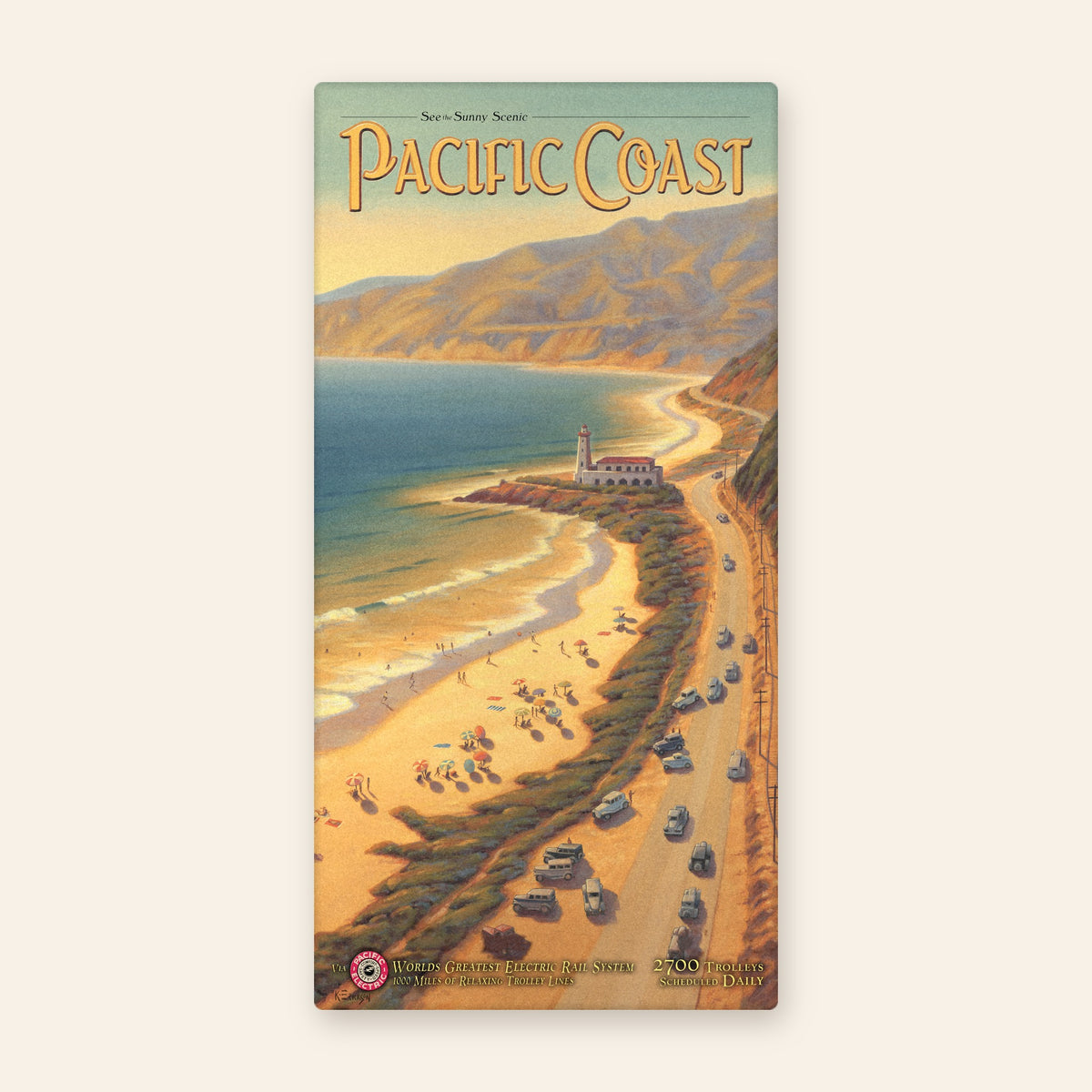 Full towel: Pacific Coast vintage travel poster beach towel by Kerne Erickson