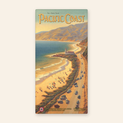 Full towel: Pacific Coast vintage travel poster beach towel by Kerne Erickson