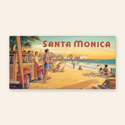 Full towel: Santa Monica Pier vintage travel poster beach towel by Kerne Erickson