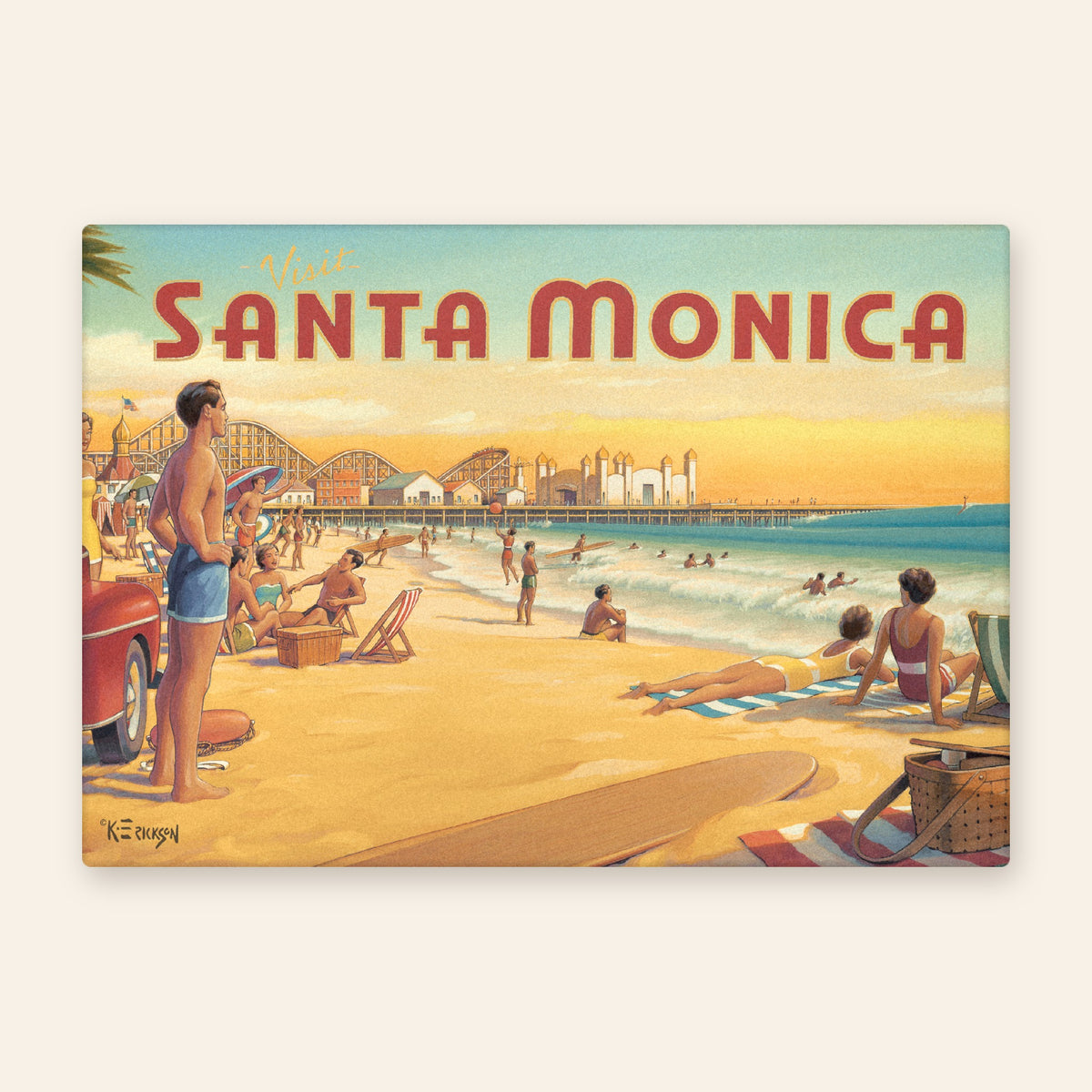 San Francisco City by the Bay vintage travel poster kitchen towel, cable cars climbing a hill past Chinatown toward the Bay Bridge
