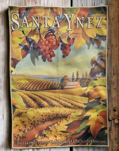 Santa Ynez Valley vineyards vintage travel poster kitchen towel