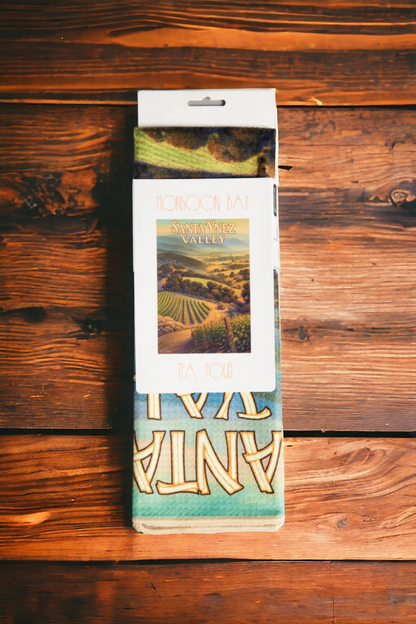 Santa Ynez vineyard with vintage tractor travel poster kitchen towel in sleeve