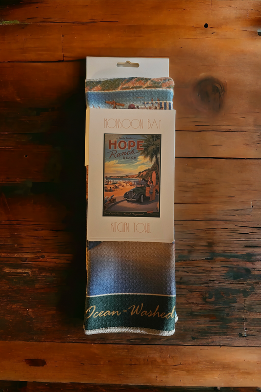 Hope Ranch Santa Barbara vintage travel poster kitchen towel in sleeve