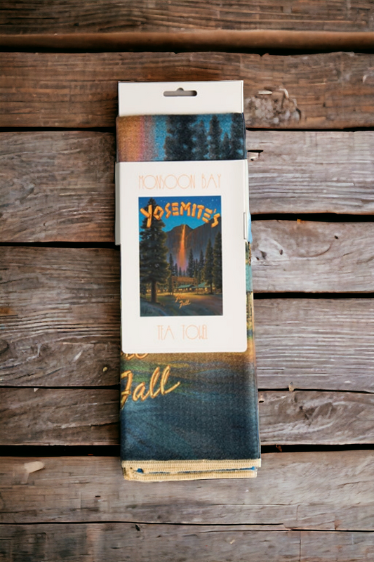 Yosemite Firefall at Camp Curry vintage travel poster kitchen towel sleeve