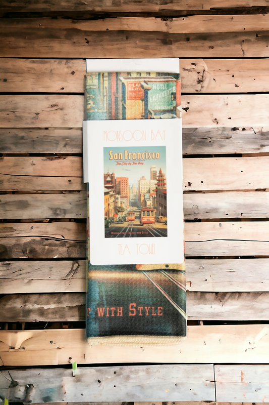 San Francisco city streets vintage travel poster kitchen towel in sleeve