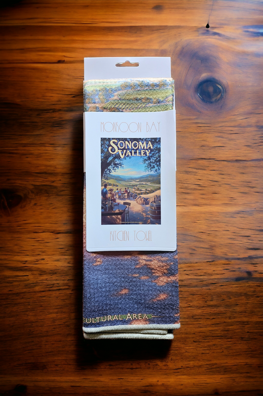 Sonoma Valley vineyards vintage travel poster kitchen towel sleeve