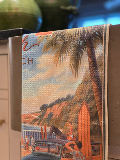 Hope Ranch Santa Barbara vintage travel poster kitchen towel hanging over sink